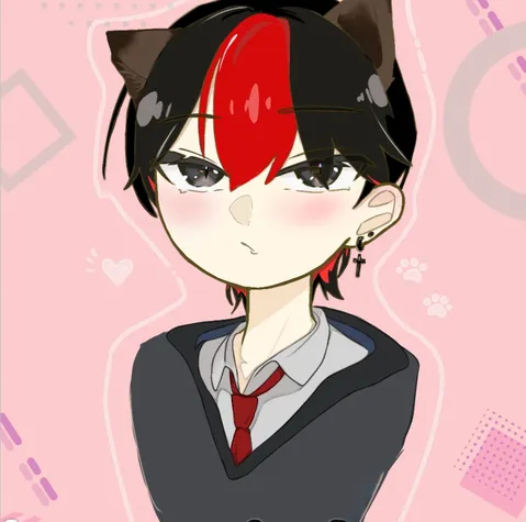 黒髪赤メッシュの猫耳少年