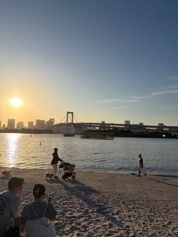 夕陽きらめく水辺の憩い