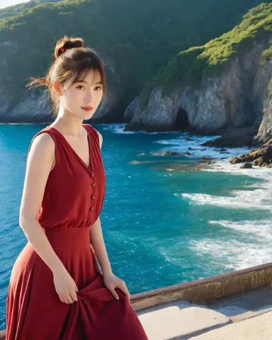 海辺で映える赤い佇まい
