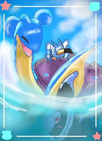 青い世界で戯れる、ポケモンの水遊び