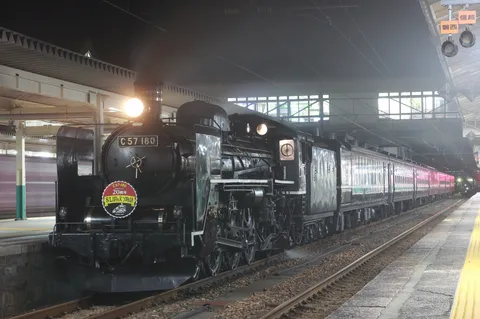 夜を走る黒い蒸気機関車