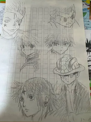 鉛筆で描かれたハンターたちの顔集