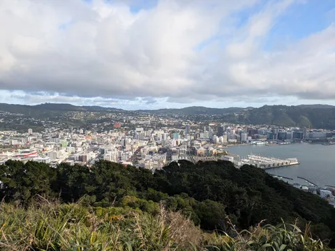 丘の上から見下ろす港町の全景