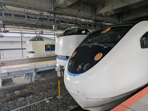 構内に並ぶ白い車両たち