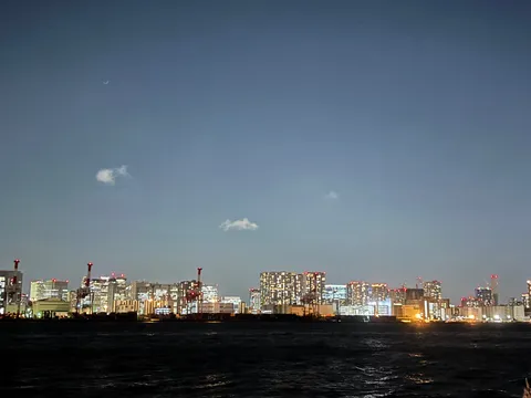 静寂の夜景、海と街の光