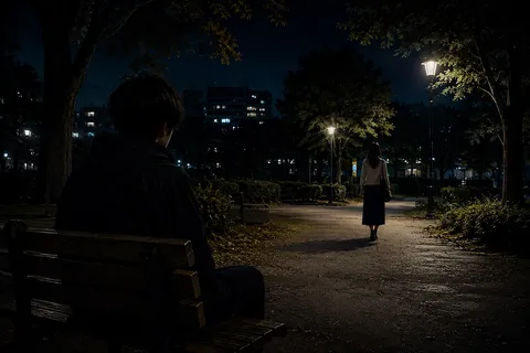 夜の公園、すれ違う二つの影