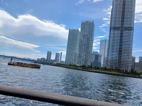 高層都市をゆく舟