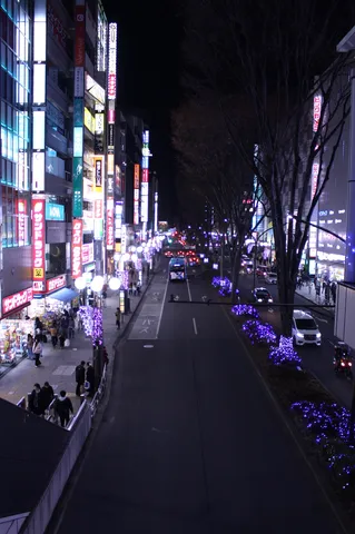 紫光灯る夜の街路