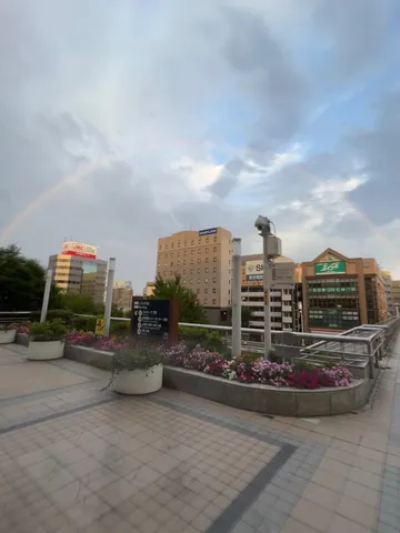 雨上がりの街に架かる虹