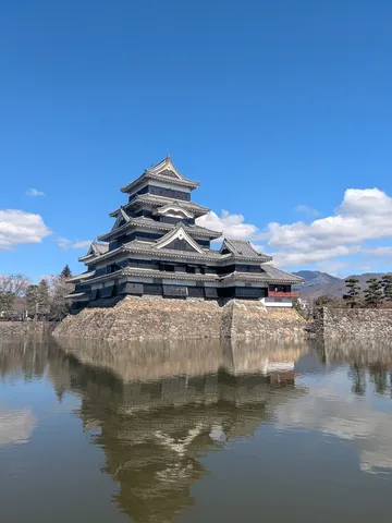 水鏡に映る、黒い城の威厳
