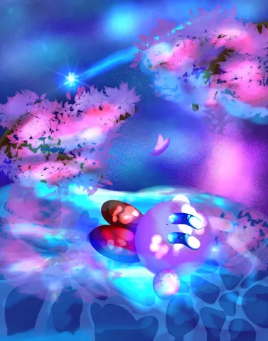 宇宙桜の下、ぷるぷる浮遊中