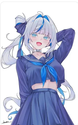 青いリボンがキュートなセーラー服姿