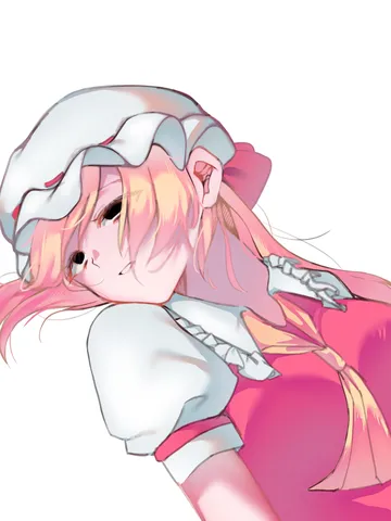 ピンクの髪の少女、アンニュイな視線