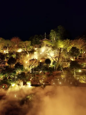 霧に浮かぶ古都の夜景