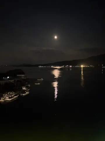月明かりに照らされた静かな夜の港