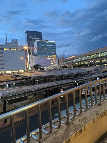 黄昏に染まる街と、光の道筋