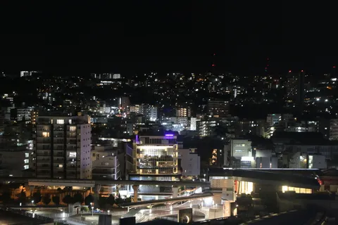 夜景とモノレールのある街
