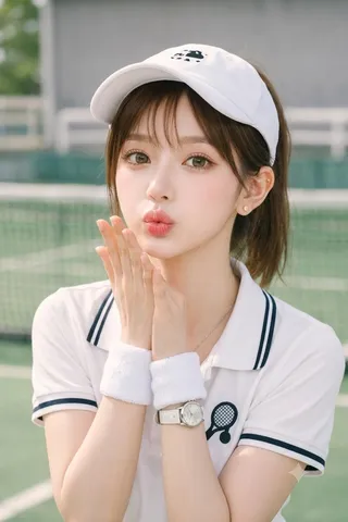 テニス少女のキュートな投げキッス