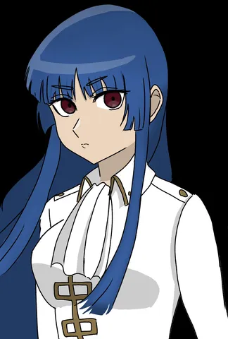 クールな眼差し、青い髪の少女