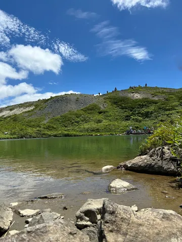 緑の湖と登山道