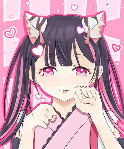 ピンクのハートに囲まれた猫耳娘