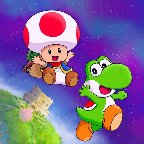 宇宙遊泳を楽しむ仲間たち