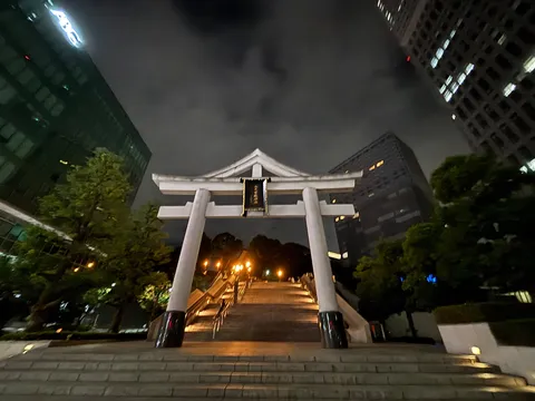 夜の鳥居が導く都市路