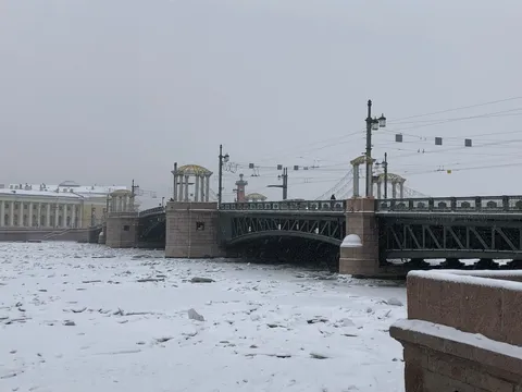 漂う雪景の静かな橋
