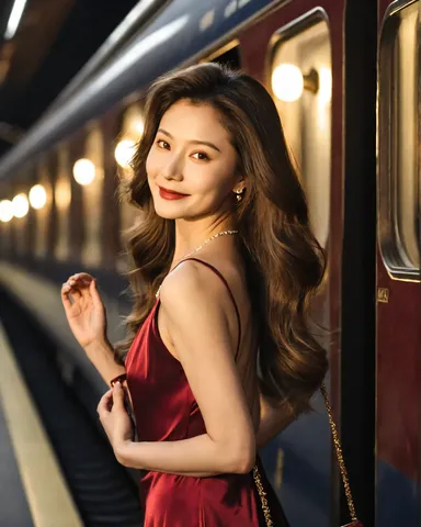 旅情を誘う、夜の列車ポートレート