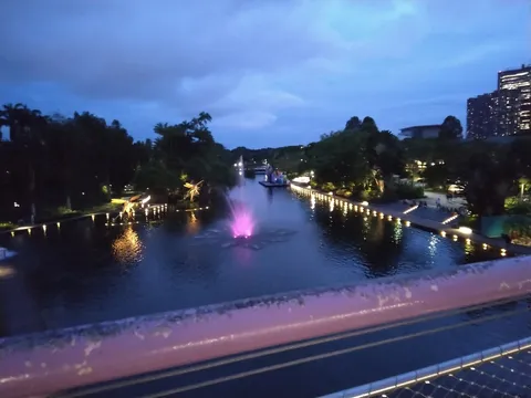 光と水面の夜景