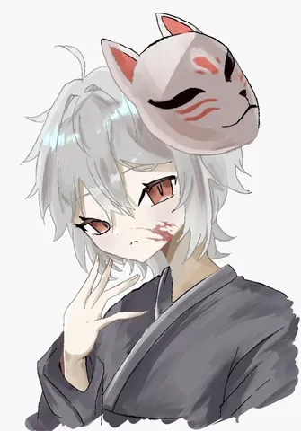 狐面と血痕、憂いを秘めた表情