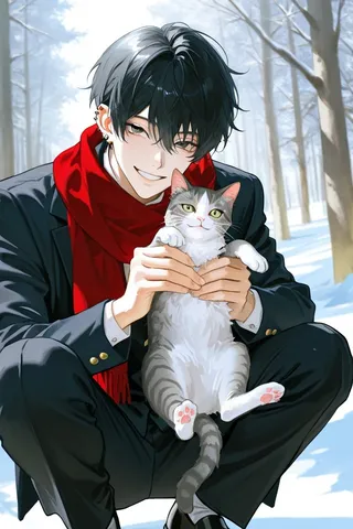 冬の森と愛猫
