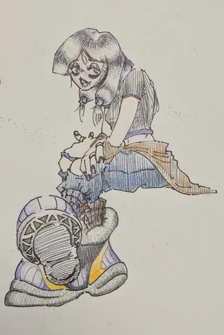 巨大スニーカーの上の少女