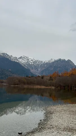 湖面に映る冬支度の山並み