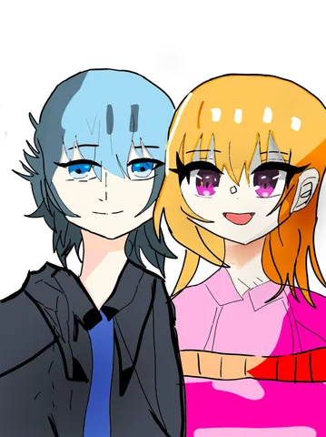 仲良しな二人のアニメ風イラスト