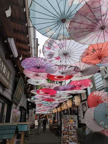 彩り豊かな和傘の通り道