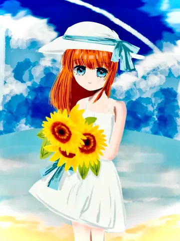 夏の日に輝くひまわりと笑顔