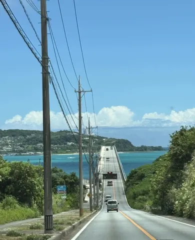 青い海へ続く、まっすぐな道