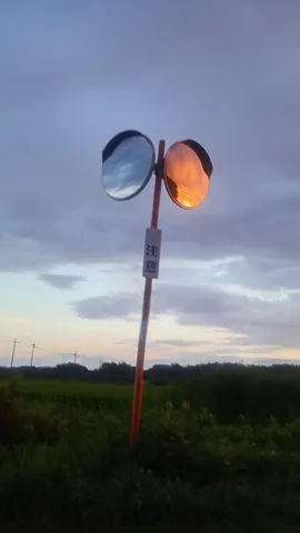 夕暮れの反射と看板