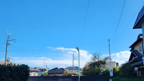 青空と電線、夏の日