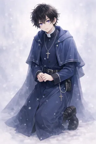 雪景の祈りと青い外套