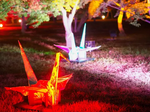 夜空を彩る光の折り鶴