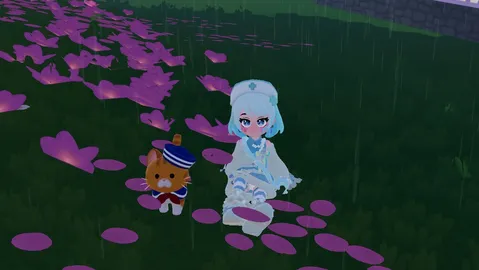 雨粒と猫耳、幻想的なひととき