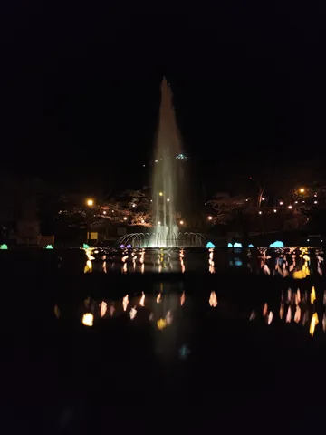 夜を彩る光の噴水と水面