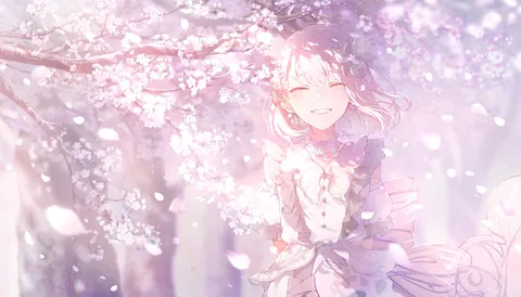 舞い散る桜と少女の微笑み