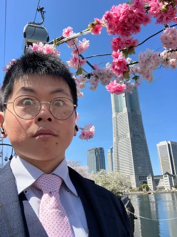 満開の桜と都会のビル