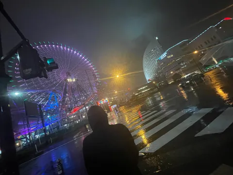 雨粒がきらめく夜の観覧車