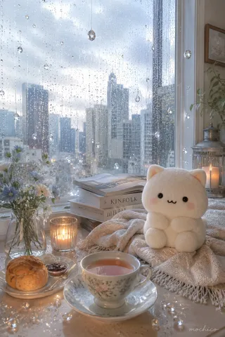 雨降る窓辺のティータイム