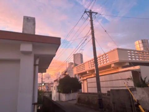夕暮れの電線と小径