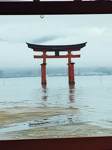 水面に映る、神秘的な鳥居の風景